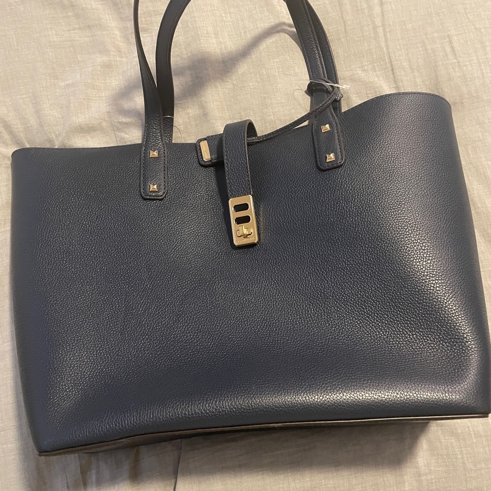MICHAEL Michael Kors Navy Tote Bag with Gold Hardware